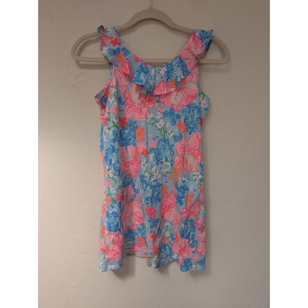Lilly Pulitzer ALESSA Swing Dress Surf Blue Tropical Flowers Pima Cotton Sz M